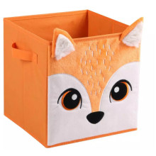 Adorable 3D Animal Design Applique Processed Velvet Fabric Foldable Toy Storage Box